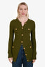 Chloe Olive Green Cotton Cable Knit Gold Buttoned Cardigan Size XS