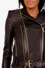 Balmain Black Quilted Lambskin Asymmetric Belted Perfecto Biker Jacket Size 34