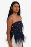 Staud Navy Feather Trimmed Shell Embellishments 'Kirsten' Strapless Top Size XS