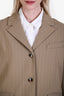 Samsoe Samsoe Beige/White Pinstripe Oversized Single Breasted Blazer Size Small