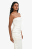 Alex Perry White Leather Strapless Ruched Body-Con Midi Dress Size 2