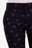 Pantalon Gucci en coton et laine bleu marine à broderie florale Taille 40