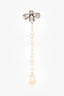 Balenciaga Silver Tone Crystal Faux Pearl Drop Clip-On Earring