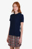 Burberry Brit Blue Cotton Cashmere Cable Knit Short Sleeve Sweater Size S