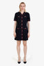Maje Navy/Red Ribbed Collared Short Sleeve Midi Dress Size 42