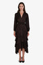 Maje Brown Ruffled Long Sleeve Dress Size 34