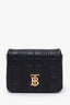 Burberry Black Leather TB Monogram Wallet on Chain