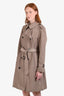 Burberry London Khaki Nylon Belted Midi Trench Coat Size 10
