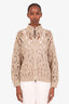 Brunello Cucinelli Brown Cotton Open Knit Monili Zip Up Sweater Size Medium