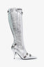 Balenciaga Silver Leather Studded Pointy Cagole Boots Size 35