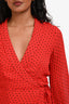 Ganni Red Polka Dot Long Sleeve Midi Wrap Dress Size 34