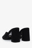 Prada Black Satin Enamel Triangle Logo Open Toe Heels Size 39