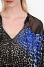 Roberto Cavalli Blue/Black Silk Patterned Sheer Blouse Size 40