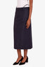 Gucci Navy Mohair Wool Detachable Crystal G Hip Detail Midi Skirt Size 42