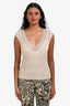 Escada Beige Knit Metallic Beaded Sleeveless Top Size 36