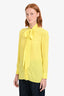 Gucci Neon Yellow Silk Long Sleeve Tie Front Blouse Size 38