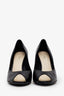 Pre-loved Chanel™ Black Leather CC Pearl Detail Peep Toe Heels Size 40