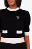 Pull court Prada noir/blanc à logo brodé, manches courtes, taille 38