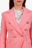 Balmain Pink Cotton-Blend Tweed Double Breasted Blazer Size 36