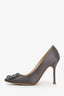 Manolo Blahnik Grey Satin Hangisi Heels Size 36.5