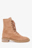 Stuart Weitzman Brown Suede with Faux Pearls Sondra Combat Boots Size 7