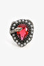 Alexander McQueen Silver Toned Red Wrap Snake Crystal Cocktail Ring Size 7