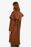 Fabrique Cognac Wool Cashmere Leather Pocket Detail Belted Wrap Coat Size S