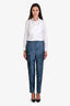 Max Mara Studio Blue Floral Jacquard Slim Fit Trousers Size 8