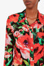 Balmain Black/Red Floral Silk Sheer Button Down Shirt Size 36