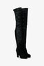 Pre-loved Chanel™ Black Leather Distressed Textured Thigh High Boots Size 37