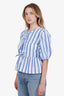 Ganni Blue/White Striped Cotton Front Tie Blouse Size 36