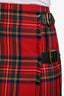 Burberry Red Wool Tartan Fringe Wrap Skirt Size 8 US