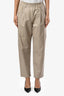 Brunello Cucinelli Beige Leather Elastic Waistband Wide Leg Pants Size 4