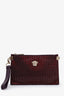 Versace Burgundy Leather Crystal Embellished Medusa Pouch with Wrist Strap