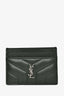 Saint Laurent Dark Green Leather Chevron Card Holder