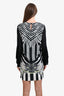 Just Cavalli Black/Lime Green Printed Long Sleeve Midi Dress Size 42