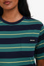 Miu Miu 2025 Green Multicolour Striped Logo Jersey T-Shirt Size M