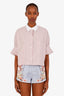 TWP Pink/White Striped Three-Quarter Sleeve Button Down Cropped Shirt XS S