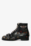 Gucci Black Leather Queercore Bee Embroidered Combat Boots Size 6.5 Men's
