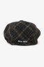 Miu Miu Grey Wool Houndstooth Embroidered Logo Beret Size S