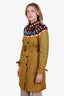 Burberry Prorsum 2012 Olive Green Linen Wood Beaded Trench Coat Size 44