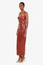 The New Arrivals Burgundy Coated Halter Top Midi Dress Size 36