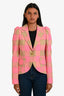 Smythe Pink and Brown Checked Puffed Sleeve Blazer Size 6