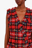 Balmain Red/Black Tweed Wool Mohair Sleeveless Mini Dress Size 42