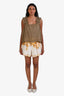 Zimmermann Brown/Yellow Scalloped High Rise Shorts Size 2
