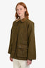 Miu Miu Army Green Viscose Cotton Wax Finish With Corduroy Collar Embroidered Logo Jacket Size 36