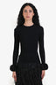 Valentino Black Ribbed Pleated Cuff Long Sleeve Top Size XS
