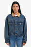 Celine Blue Denim Logo Embroidered Corduroy Collar Cropped Jacket Size XS