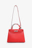Hermès 2018 Géranium (D5) Ostrich Sellier Kelly 28 with Strap + Twilly