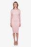 Blumarine Light Pink Knit Ribbed Off The Shoulder Midi Dress Size US 2
